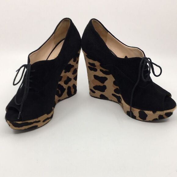 PRADA Women Black Suede Animal Cheetah Leopard Platform Ankle Bootie Sz 36.5 - Picture 1 of 17